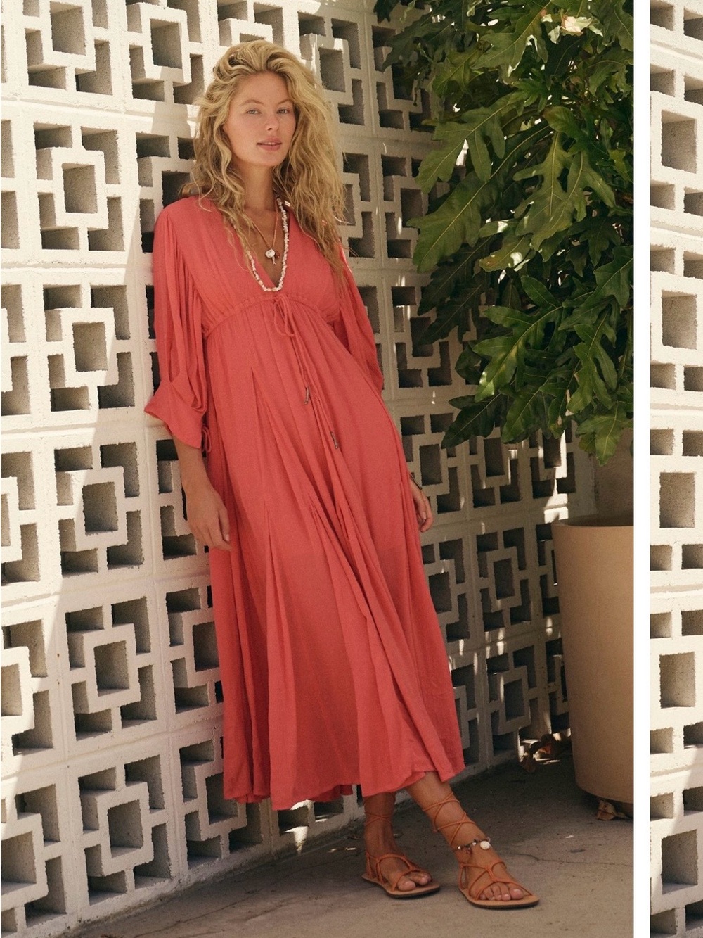 Free People Coral Tie-Front Maxi Dress